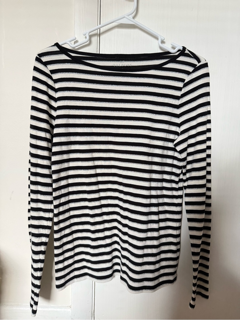 Talbots Black & Cream Striped Long-Sleeve Tee with silver Gilter